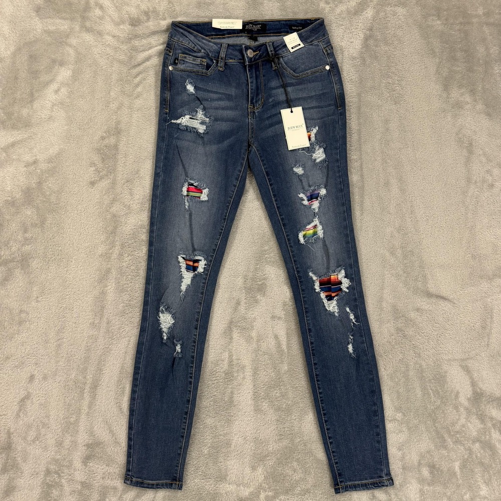 New Judy Blue Jeans Womens 3/26 Los Angeles Blue Skinny‎ Distressed Colorful